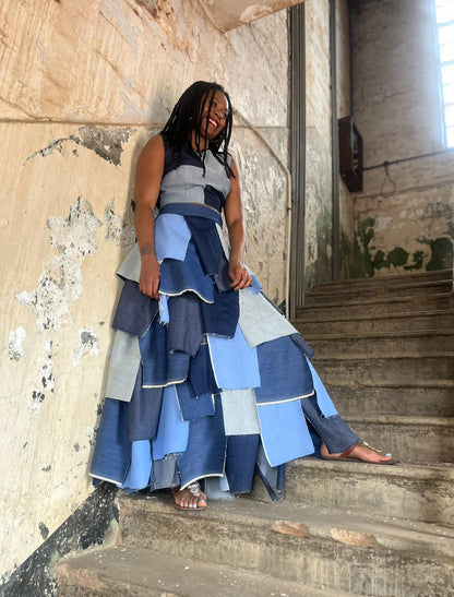 MPUTLE DENIM PATCH MAXI SKIRT