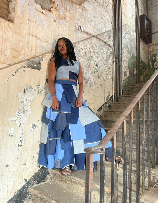 MPUTLE DENIM PATCH MAXI SKIRT