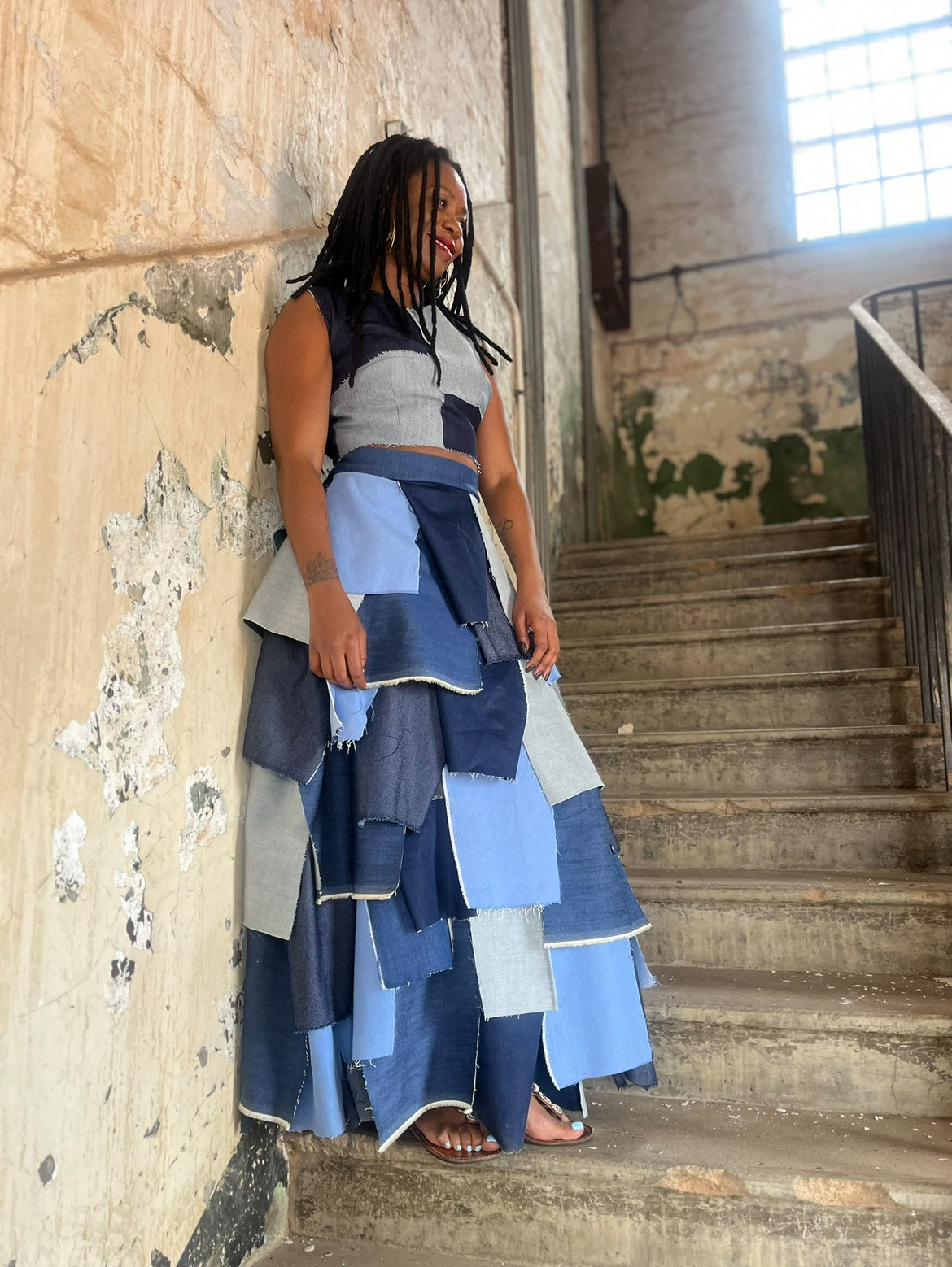 MPUTLE DENIM PATCH MAXI SKIRT